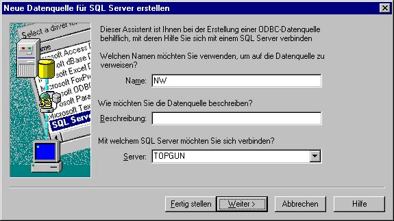 SQL Server Datenquellen Fenster